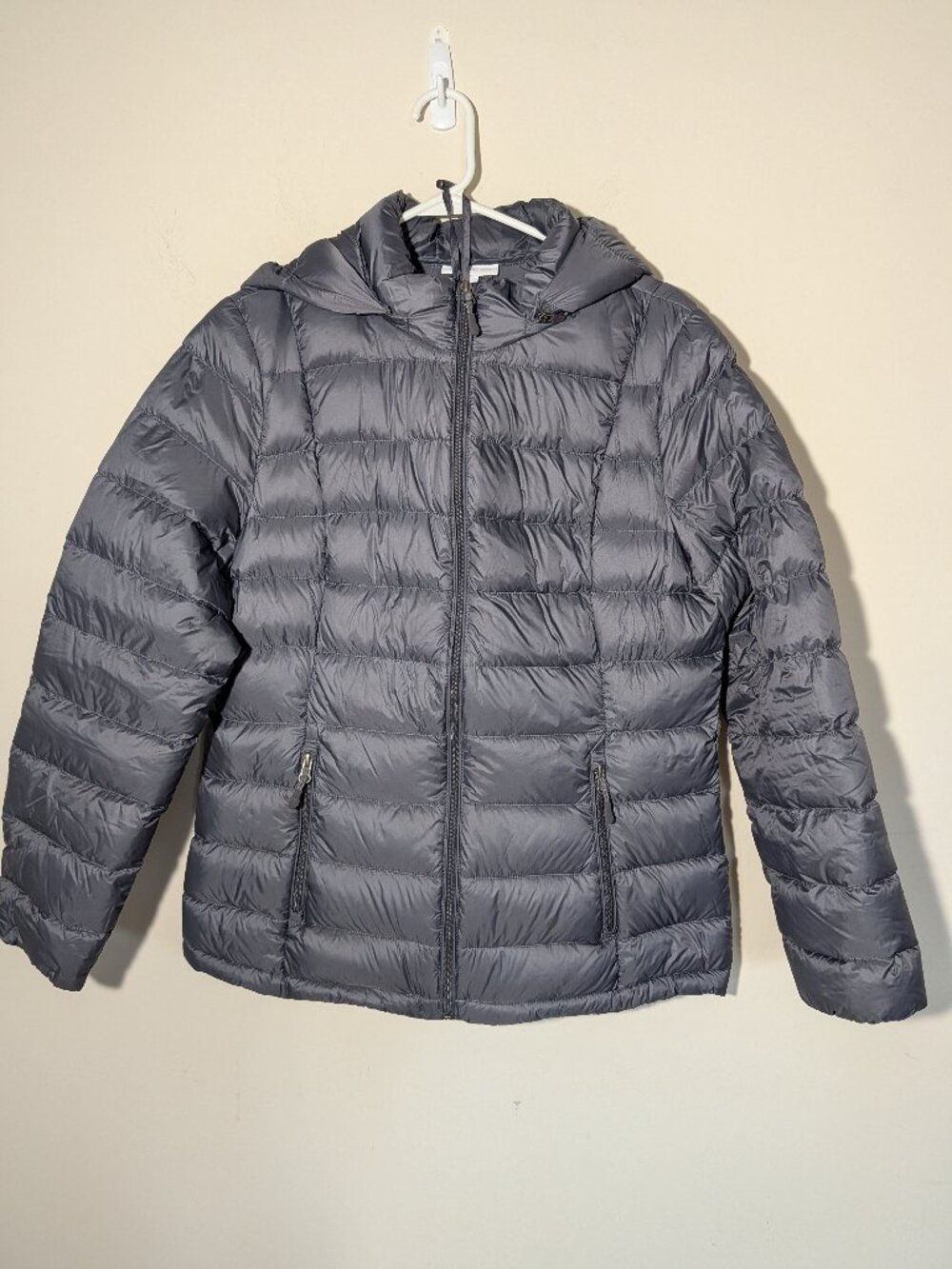 Charter Club Packable Hooded Down Puffer Jacket Sz L Grey